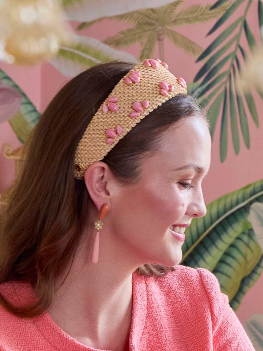 Lele Sadoughi Coral Raffia Brigitte Trilogy Stone Headband NWOT - Picture 3 of 6